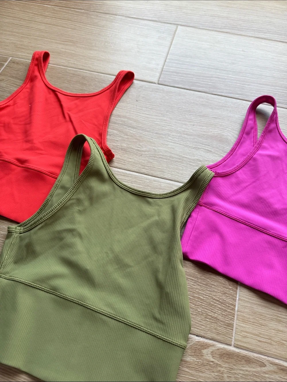 Lot of 3 Lululemon Power Pivot Tank Top *Rib Pink coral green